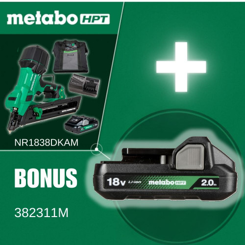 Metabo HPT NR1838DKAM 18V MultiVolt Cordless Brushless 1-1/2in Metal Connector Nailer Kit