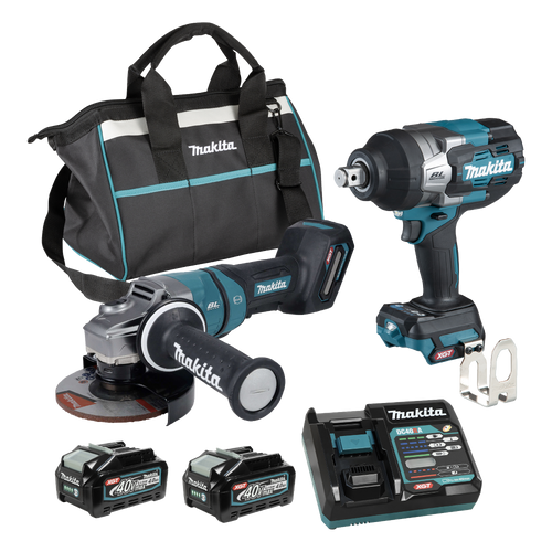 Makita DK0192G202 40V MAX XGT 2-Tool Cordless Brushless 3/4in Impact Wrench & 5in Angle Grinder with Paddle Switch Combo Kit