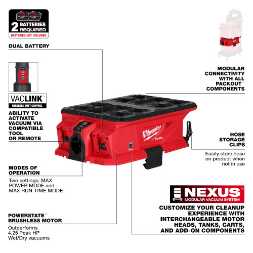 Milwaukee 0926-20 M18 FUEL NEXUS Dual Battery Cordless Brushless Wet/Dry Vacuum Motor Head with PACKOUT (Tool Only)