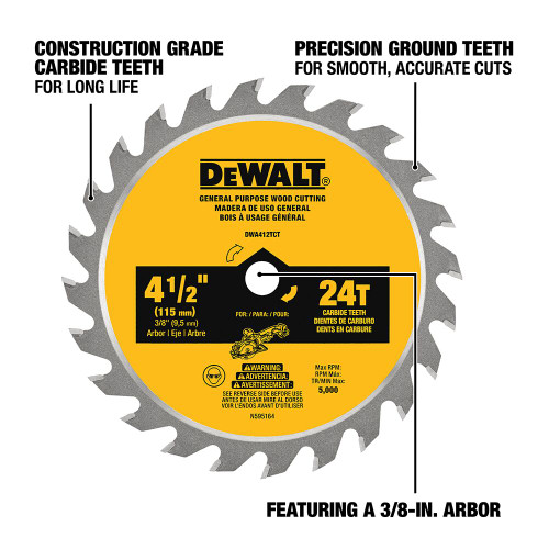 DeWalt DWA412TCT 4-1/2 inch 24T Circular Saw Blade
