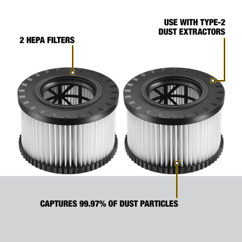 DeWalt DWV9330 HEPA Filter Set for DWV010  and DWV012 Dust Extractors - 2pk