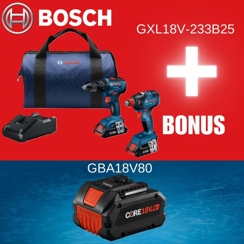 Bosch GXL18V-233B25 18V Brushless 2-Tool Combo Kit with 1/2 inch Hammer Drill/Driver and Freak 2-In-1 Bit/Socket Impact Driver