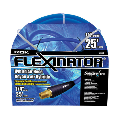 ROK 14186 1/4 inch  x 25 foot Flexinator Hybrid Air Hose Blue