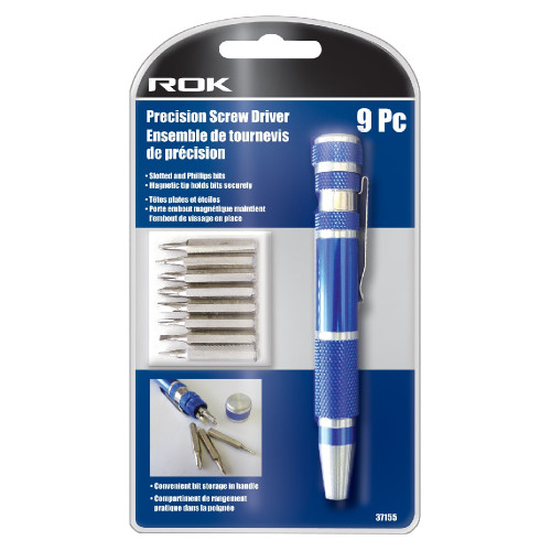 ROK 37155 9pc Precision Screwdriver Set showing in packaging