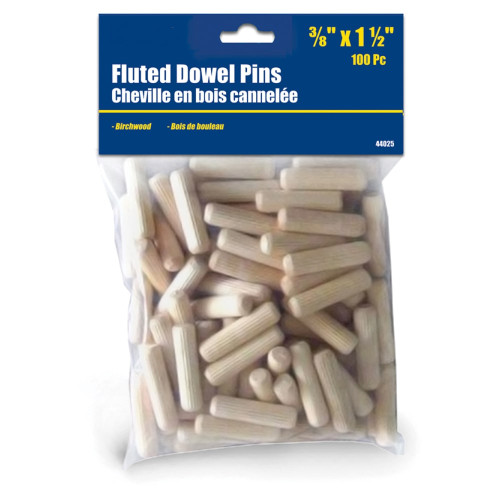 ROK 44025 3/8 Inch Fluted Birchwood Dowel Pins - 100pk