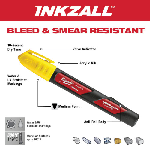 Milwaukee 48-22-3722 INKZALL Yellow Liquid Paint Marker