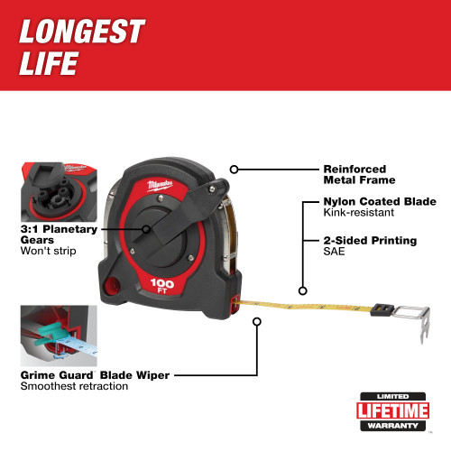 Milwaukee 48-22-5101 100 ft. Closed Reel Long Tape Measure