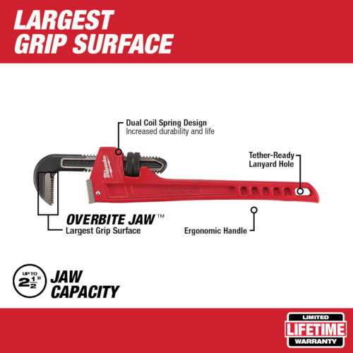 Milwaukee 48-22-7118 18-inch Steel Pipe Wrench tightening piping
