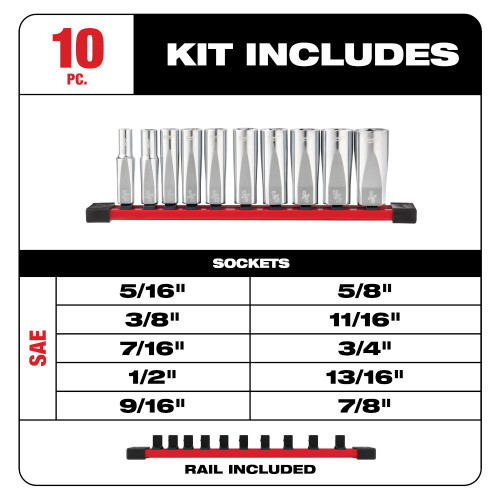 Milwaukee 48-22-9405 10pc SAE 3/8inch Drive Deep Well Socket Set