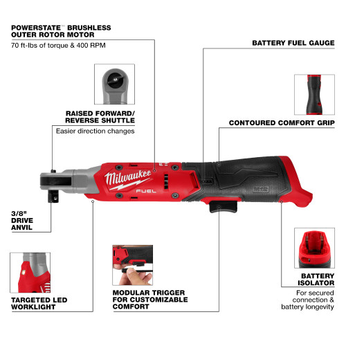 Milwaukee 3053-20 M12 FUEL Cordless Brushless 3/8 Inch Ratchet (Tool Only)