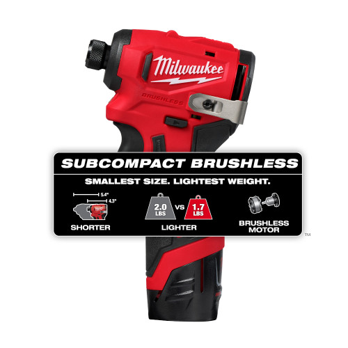 Milwaukee 3450-22 M12 FUEL Cordless Brushless Subcompact 1/4 inch Hex Impact Driver Kit