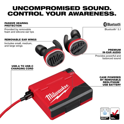 Milwaukee 2191-21 REDLITHIUM USB Bluetooth Jobsite Earbuds Kit