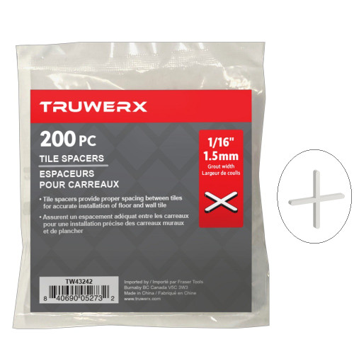 Truwerx 43242 1/16 Inch X-Type Tile Spacers - 200pk
