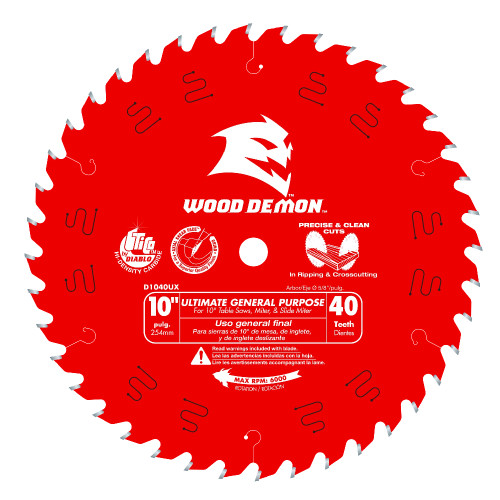 Diablo D1040UX Wood Demon 10 Inch x 40T Ultimate General Purpose Wood Cutting Saw Blade