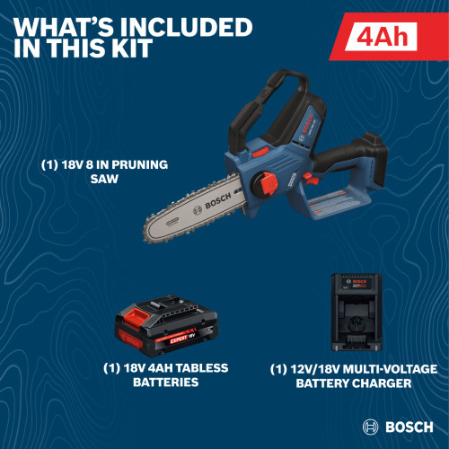 Bosch GKE18V-20N14X 18V Cordless Brushless 8 Inch Pruning Chainsaw Kit