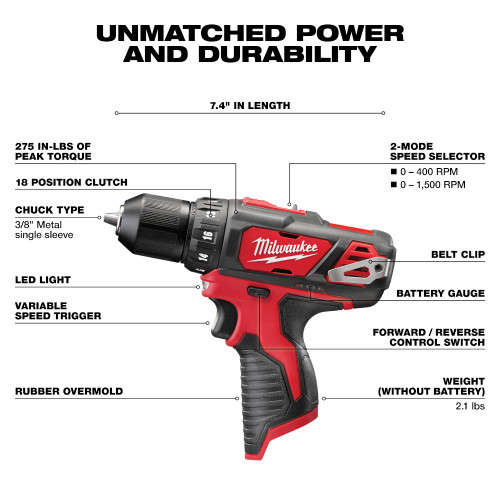 Milwaukee 2407-20 M12 3/8 inch Drill/Driver (Tool Only)