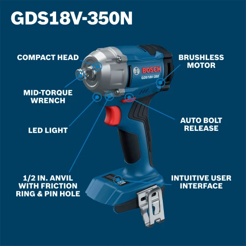 Bosch GDS18V-350N 18V Cordless Brushless 1/2 Inch Mid-Torque Impact Wrench (Tool Only)
