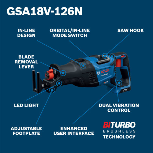 Bosch GSA18V-126N PROFACTOR 18V Cordless Brushless 1-1/4 Inch Reciprocating Saw (Tool Only)