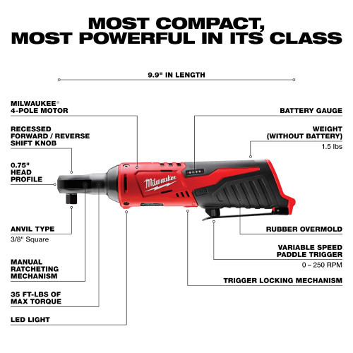 Milwaukee 2457-20 M12 Cordless 3/8 inch Ratchet (Tool Only)