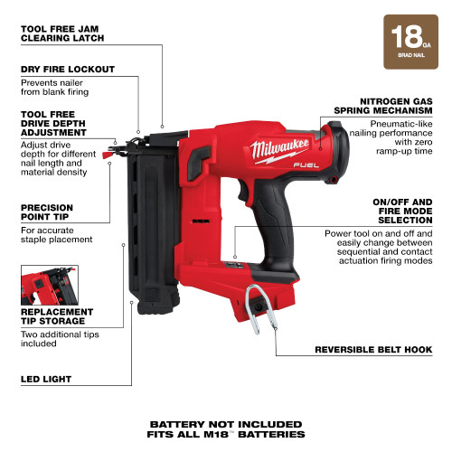Milwaukee 2746-20 M18 FUEL 18 Gauge Brad Nailer (Tool Only)