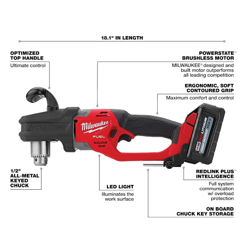 Milwaukee 2807-20 M18 FUEL HOLE HAWG 1/2 Inch Right Angle Drill (Tool Only)