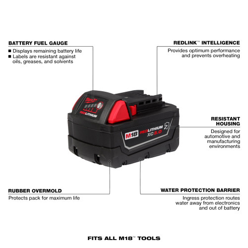 Milwaukee 48-11-1850 M18 5.0 Ah REDLITHIUM XC Extended Capacity Battery Pack