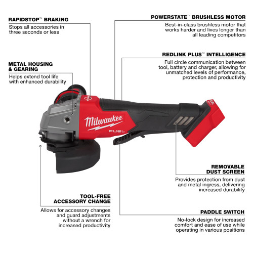 Milwaukee 2880-20 M18 FUEL 4-1/2 inch / 5 inch Angle Grinder with Paddle Switch (Tool Only) Milwaukee 2880-20 M18 FUEL 4-1/2 inch / 5 inch Angle Grinder with Paddle Switch (Tool Only)