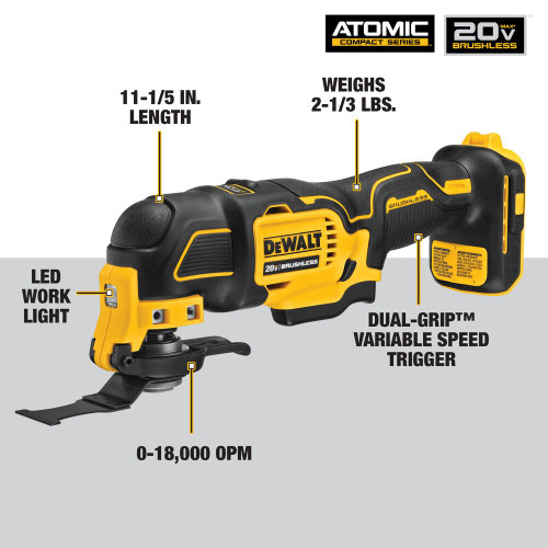 DeWalt DCS354B Atomic 20V MAX Brushless Cordless Oscillating Multi-Tool (Tool Only)