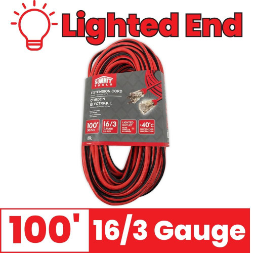 Summit ST80030 100 foot 16/3 Gauge All-Weather Extension Cord with Lighted End