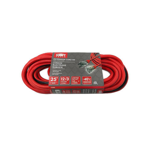 Summit ST80060 25 foot 12/3 Gauge All-Weather Extension Cord with Lighted End