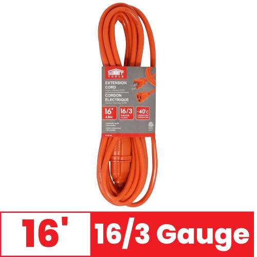 Summit ST80122 16 foot 16/3 Gauge All-Weather Extension Cord