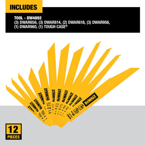DeWalt DW4892 12pc Bi-Metal Reciprocating Saw Blade Set