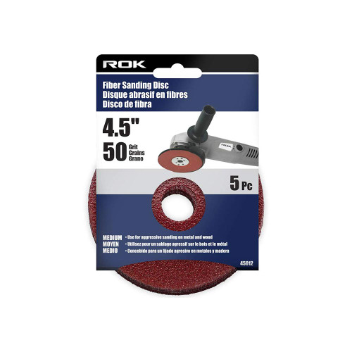 ROK 45012 4-1/2 Inch 50 Grit Fibre Sanding Disc - 5pk