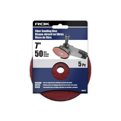 ROK 45033 7-inch 60 Grit Fibre Sanding Discs - 5pk