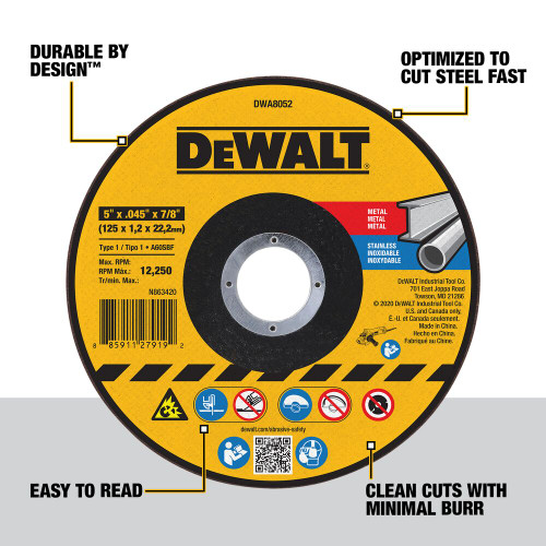 DeWalt DWA8052 5 inch x .062 inch Metal Cutting Wheel
