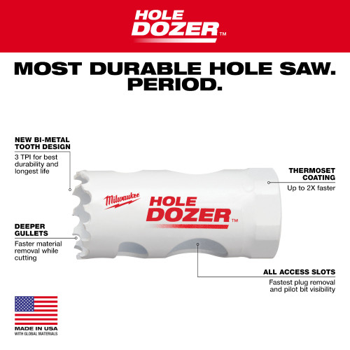 Milwaukee 49-56-0052 HOLE DOZER 1-1/8 Inch Bi-Metal Hole Saw