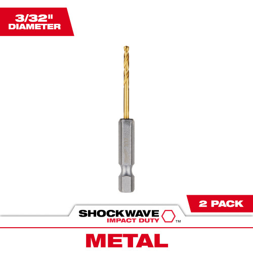 Milwaukee 48-89-4603 SHOCKWAVE 3/32 Inch Titanium Drill Bits with RED HELIX - 2 Pack