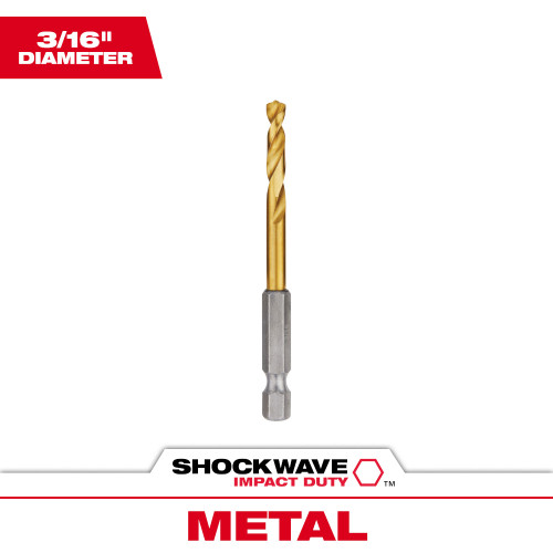 Milwaukee 48-89-4609 SHOCKWAVE 3/16 Inch Titanium Drill Bit with RED HELIX