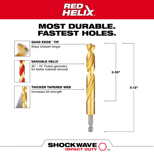 Milwaukee 48-89-4623 SHOCKWAVE 13/32 Inch Titanium Drill Bit with RED HELIX