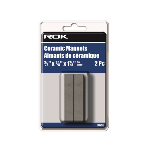 ROK 70235 3/8 Inch x 3/8 Inch x 1-7/8 Inch Ceramic Magnet Bars - 2pk
