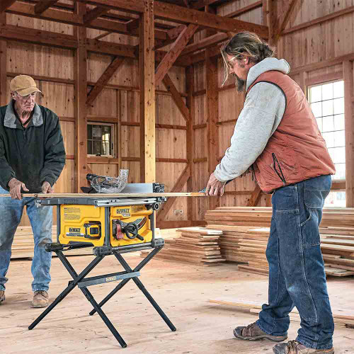 DeWalt DCS7485B FLEXVOLT 60V MAX 8-1/4 Inch Table Saw cutting wood (battery sold separately)