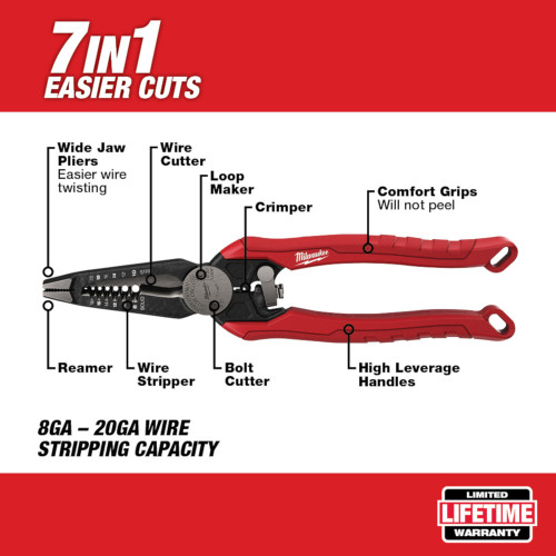 Milwaukee 48-22-3078 9-Inch 7-in-1 Combination Wire Strippers Pliers