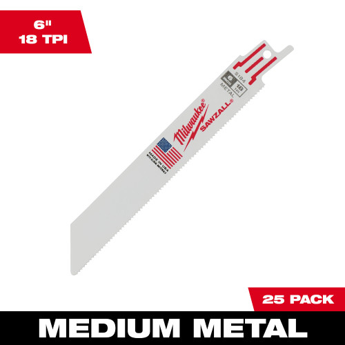 Milwaukee 48-00-8184 SAWZALL 6 inch 18 TPI Metal Cutting Blades - 25pk