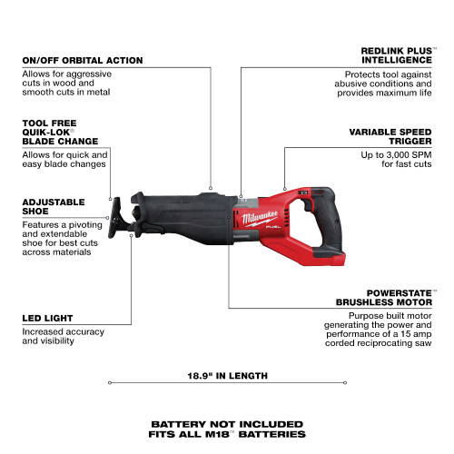 Milwaukee 2722-20 M18 FUEL SUPER SAWZALL Reciprocating Saw Tool Only