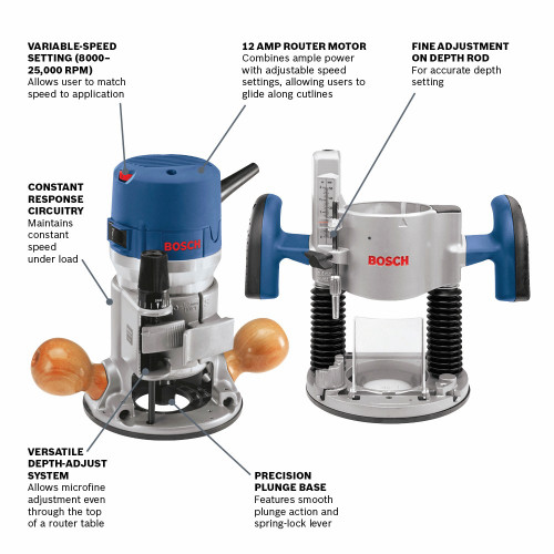 Bosch 1617EVSPK 2-1/4 inch HP Combination Plunge and Fixed-Base Router