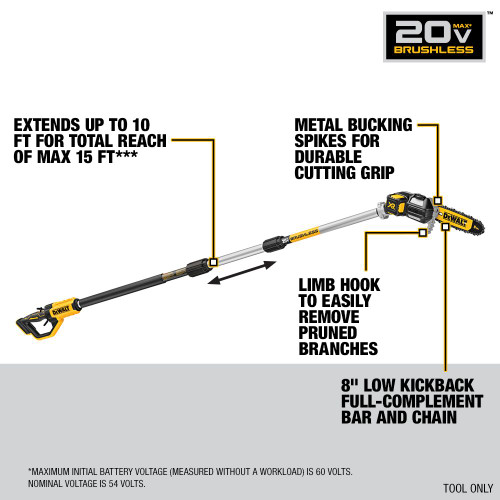 DeWalt DCPS620B 20V MAX XR 8 Inch Cordless Brushless Pole Saw (Tool Only)