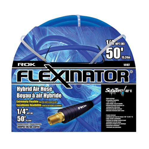 ROK 14187 1/4 inch x 50 feet FLEXINATOR Hybrid Air Hose - Blue