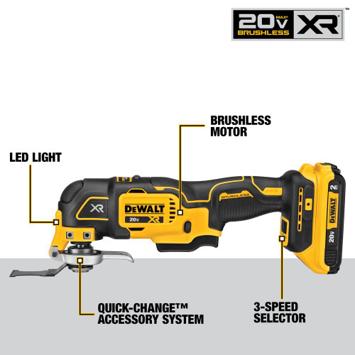 DeWalt DCS356D1 20V MAX XR Brushless Cordless 3-Speed Oscillating Multi-Tool Kit