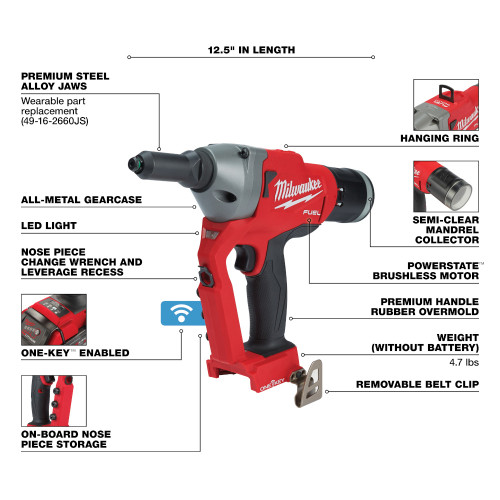 Milwaukee 2660-20 M18 FUEL 1/4 inch Rivet Tool with ONE-KEY (Tool Only)