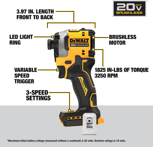 DeWalt DCF850B 20V MAX ATOMIC Brushless 3-Speed 1/4 inch Impact Driver (Tool Only) DeWalt DCF850B 20V MAX ATOMIC Brushless 3-Speed 1/4 inch Impact Driver (Tool Only)